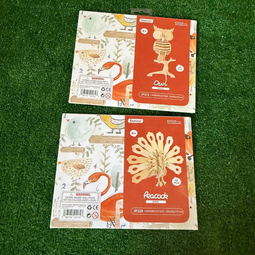 Robotime 3D Wooden Puzzle Lot of 2: Owl JP273 & Peacock JP228 - Brand New Sealed